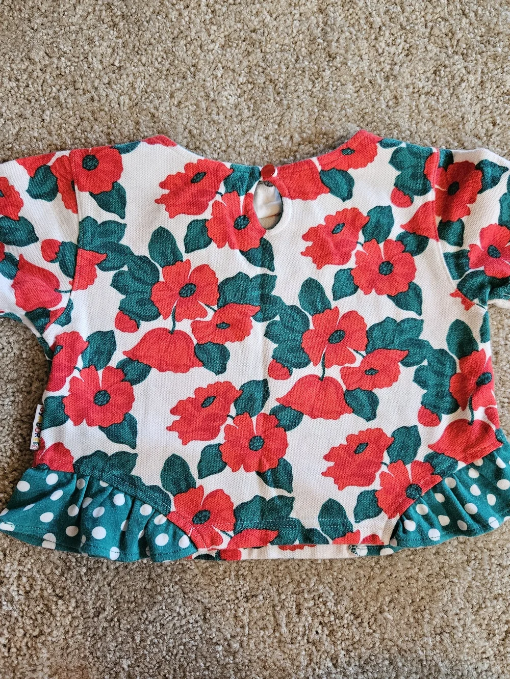 Rainbow Vintage Gymboree Red Floral Peplum Tee with Green Polka-Dot Trim